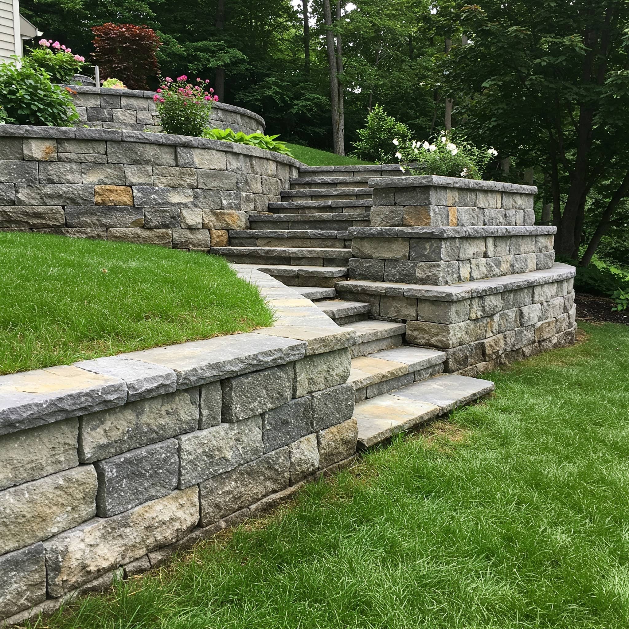 Terraced retaining walls with staircase